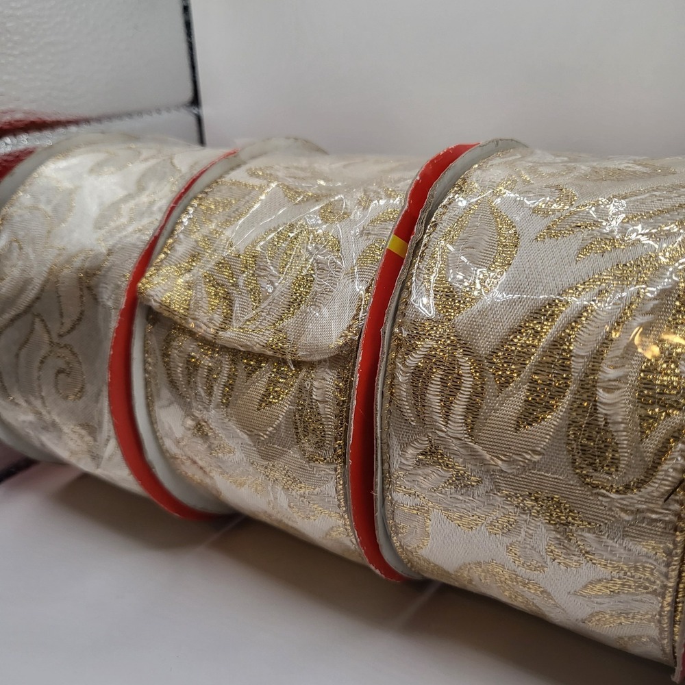 Gold Christmas Ribbon Lot of 3 Embossed Holiday Gift Wrap Tree Decor Roll - Picture 6 of 10